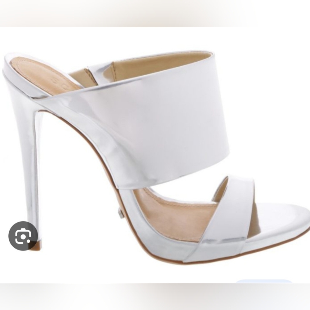NWOB Schutz "OONA" White Open Toe 5" Heel Mule 100% Leather Shoes size 8.5B